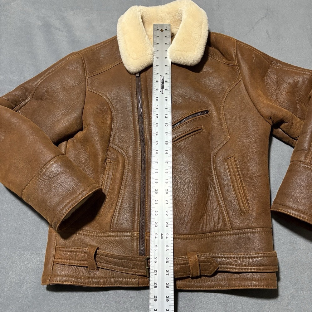 Shearling Lambskin B-3 Bomber Jacket Mens Size M Aviator Coat Brown Handmade NEW - Picture 13 of 16